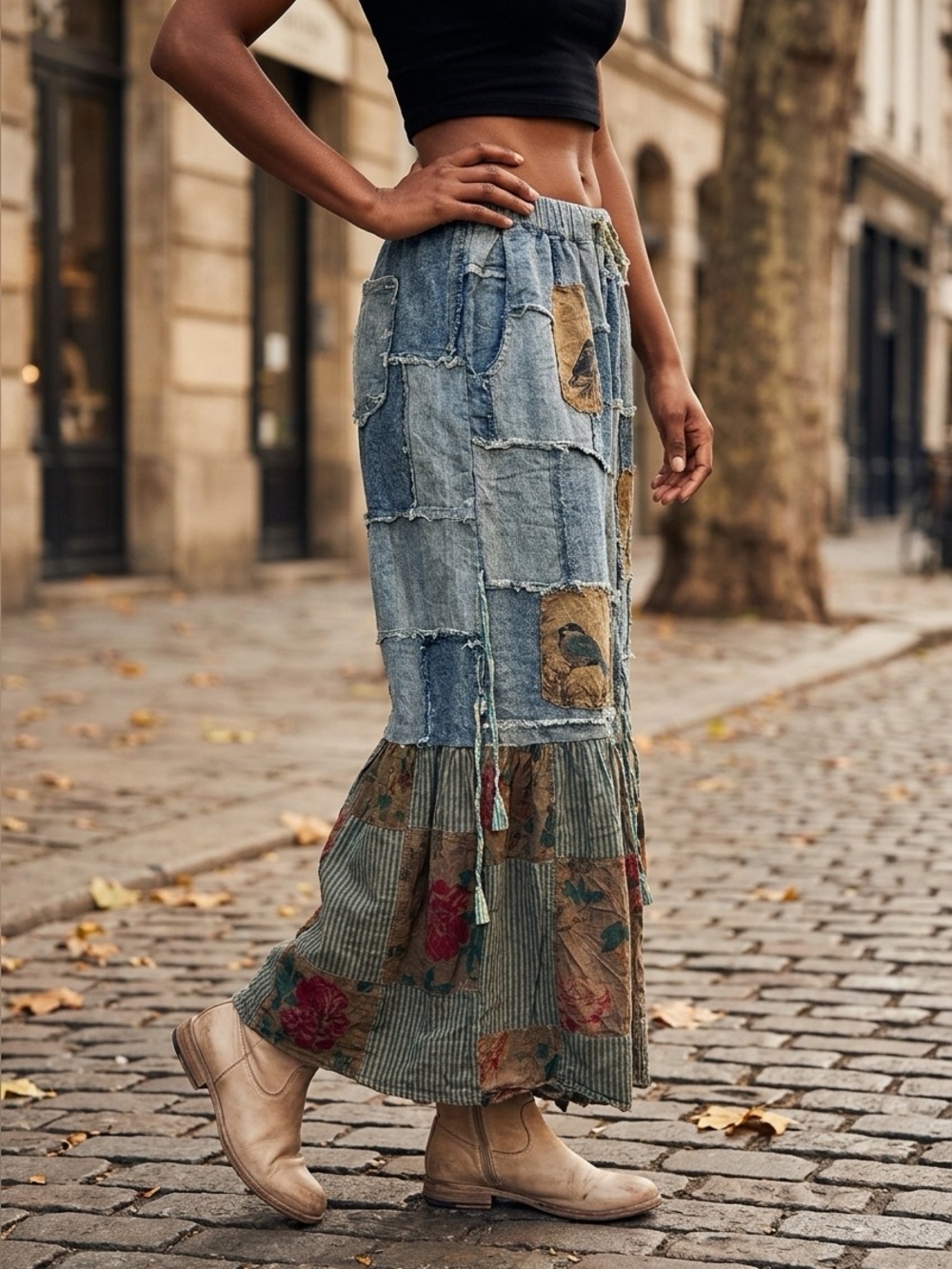 NWT Pocket Full of Birds Patchwork Extra Wide-Leg Boho Pants A Rare Bird